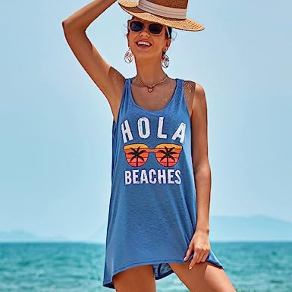 Women's Sleeveless Swimwear  T-Shirt Beach Dress Tank Bikini Cover Up - Picture 1 of 2